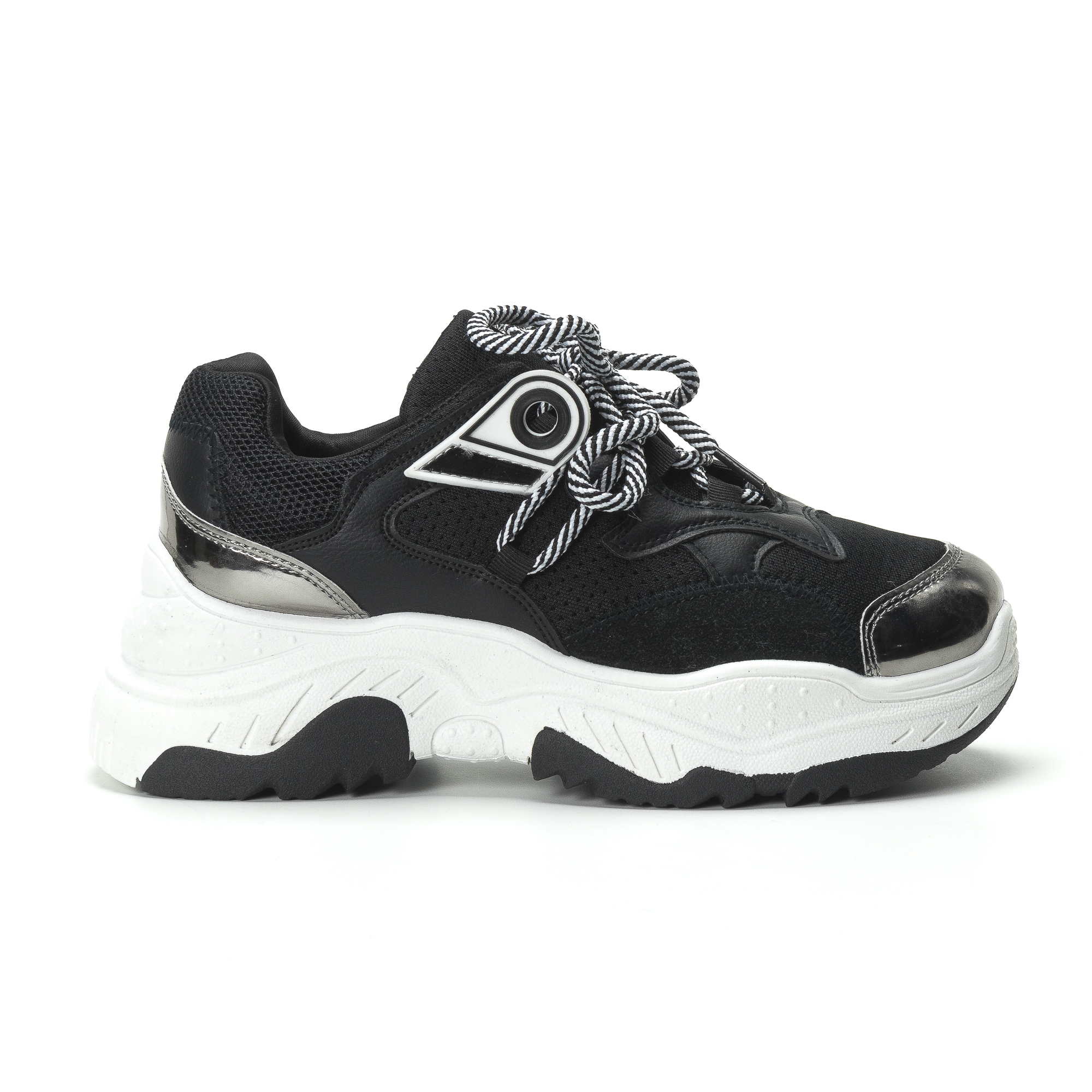 Γυναικεία ασπρόμαυρα sneakers με πλατφόρμα
