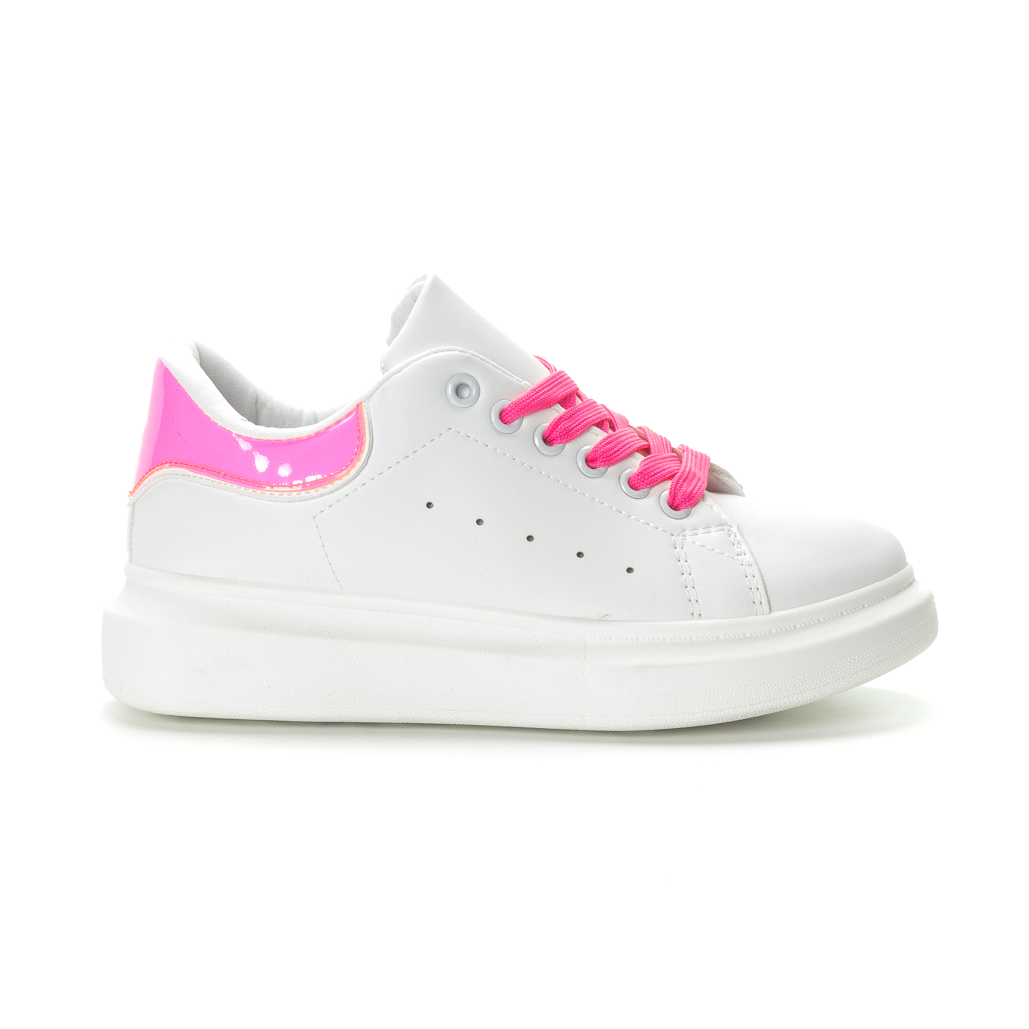 Γυναικεία λευκά sneakers με ροζ λεπτομέρειες