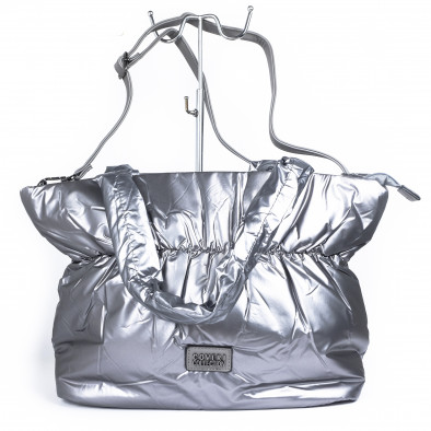 Дамска сребриста чанта тип пухенка с набор il071022-23 4