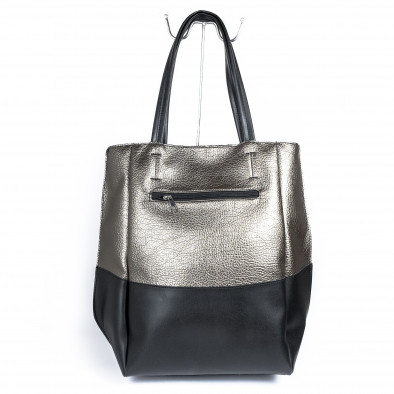 Дамска шагренирана сребристо-черна чанта с пискюл il071022-16 3