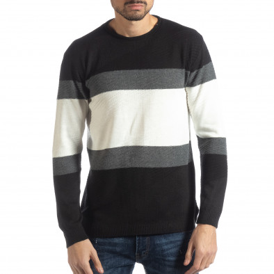 Мъжки черно-бял пуловер от вълнена смес it051218-60 2