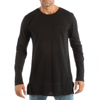 Дълга мъжка черна блуза от памук it240818-122 2