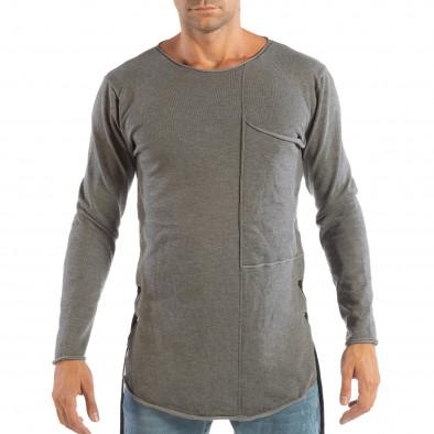 Сива мъжка блуза от плетена материя с джоб it240818-127 2