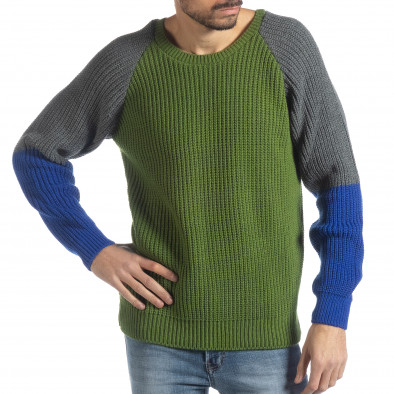 Мъжки пуловер в зелено, сиво и синьо it051218-55 2