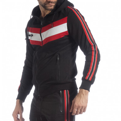 Черен мъжки суичър с качулка и кантове it040219-96 2