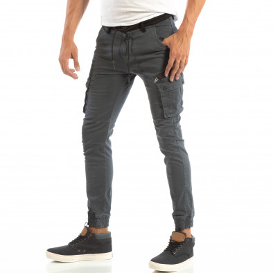 Мъжки син карго джогър панталон с черен колан it240818-17 2