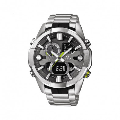 Мъжки часовник Casio Edifice сребрист браслет с неоново зелен бутон