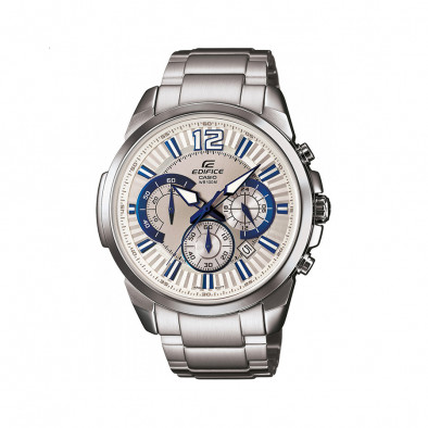 Мъжки часовник Casio Edifice сребрист браслет със синьо-бели индекси