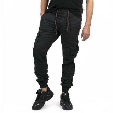 Мъжки черен карго панталон с ластик на кръста tr191022-2 4