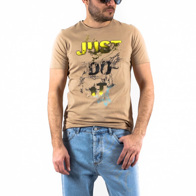 Мъжка бежова тениска колоритен принт tr250322-46 2