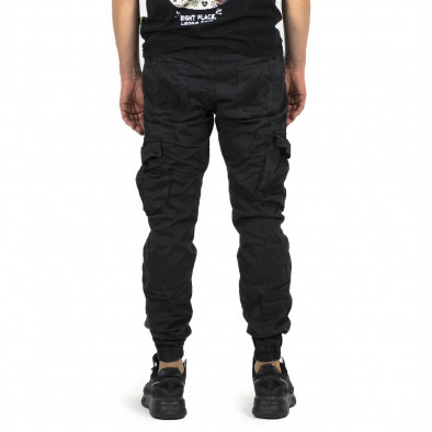 Мъжки черен карго панталон с ластик на кръста 8154 tr191022-2 3
