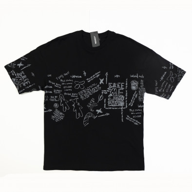 Oversize мъжка черна тениска с принт tr250322-69 4