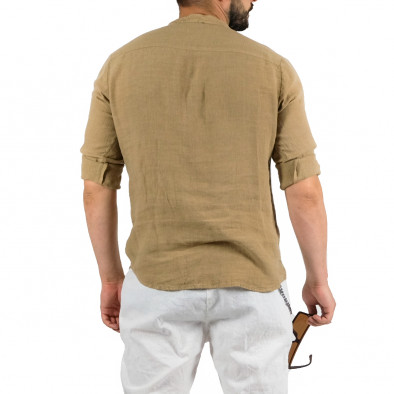 Ленена мъжка риза Rustic цвят камел it120422-3 3