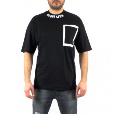 Oversize мъжка черна тениска с джоб tr250322-88 3