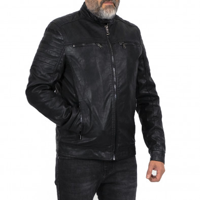 Рокерско черно кожено яке с подплата it121022-10 5