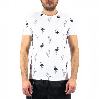 Мъжка бяла тениска с фламинго tr250322-67 2