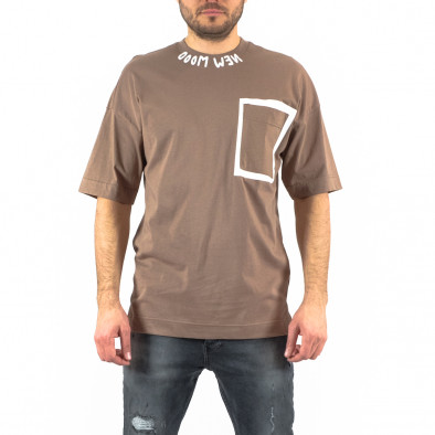 Oversize мъжка бежова тениска с джоб tr250322-87 2