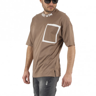 Oversize мъжка бежова тениска с джоб tr250322-87 4