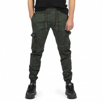 Мъжки зелен карго панталон с ластик на кръста tr191022-1 2