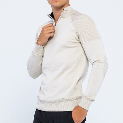 Мъжки фин светлобежов пуловер с цип il200224-39 2
