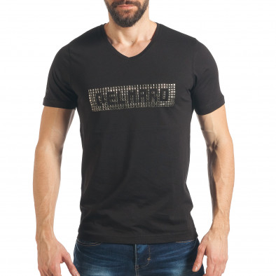 Мъжка черна Slim fit тениска с надпис от капси tsf020218-36 2
