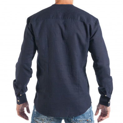Синя мъжка риза без яка от лятна материя it050618-10 5