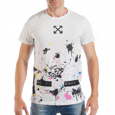 Мъжка бяла тениска на цветни петна tsf250518-64 2