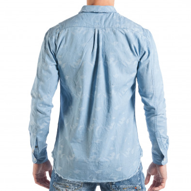 Дънкова мъжка риза от светлосин жакард it050618-6 4