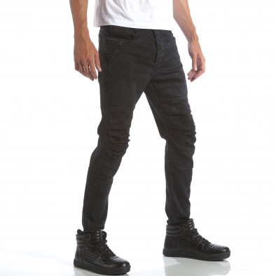 Мъжки черни дънки с допълнителни шевове it160817-11 2