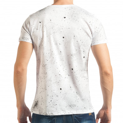 Мъжка бяла тениска с пръски боя и емблема tsf020218-67 3
