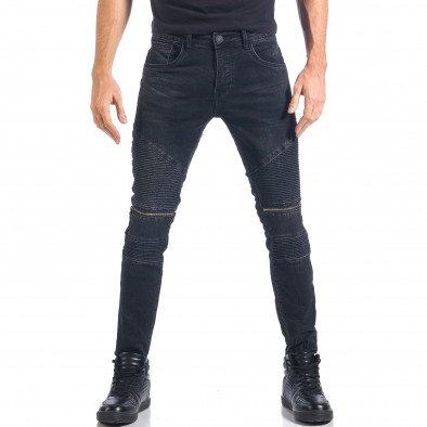 Мъжки черни дънки с декоративни ципове it041217-41 2