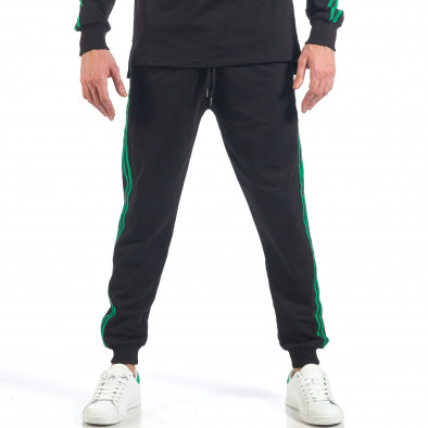 Мъжки черен спортен комплект със зелен кант на раменете it260318-180 5