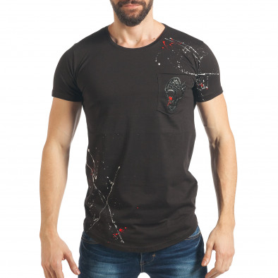 Мъжка черна тениска с релефен череп на джоба tsf020218-5 2