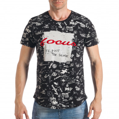 Мъжка черна щампована тениска с бродиран надпис  tsf290318-26 2
