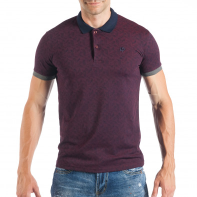 Мъжка тениска с яка в бордо с дребен десен it050618-50 2