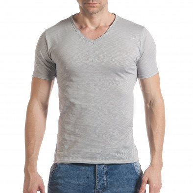 Мъжка сива тениска с остро деколте it030217-12 2