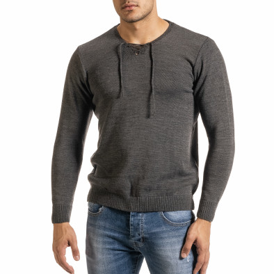 Мъжки фин сив пуловер с връзки it301020-13 2