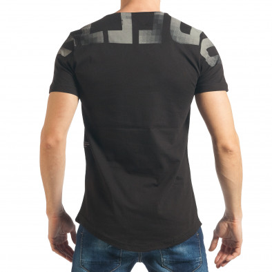 Мъжка черна тениска с щампован надпис tsf020218-10 3
