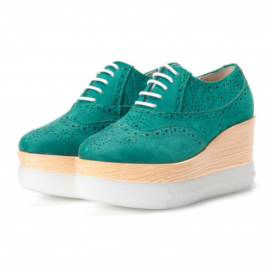 Дамски зелени обувки с двуцветна платформа it240118-58 4