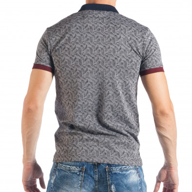 Мъжка сива тениска с яка с дребен десен it050618-51 3