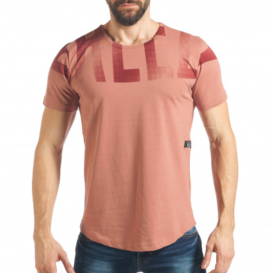 Мъжка розова тениска с щампован надпис tsf020218-9 2