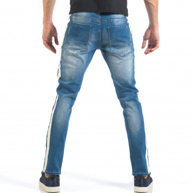 Мъжки сини Slim fit дънки с ивици от боя it260318-87 4