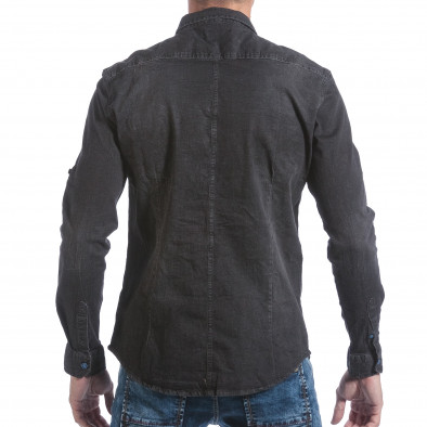 Мъжка риза тъмно сив деним с джобове на гърдите it160817-96 3