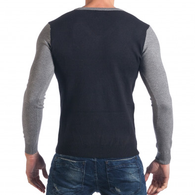 Мъжки черен фин пуловер със сиви ръкави it041217-17 3
