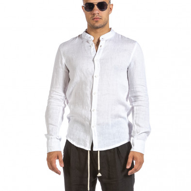 Мъжка бяла ленена риза с яка столче it240621-27 2