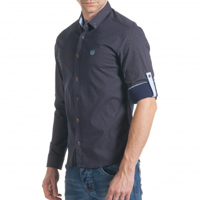 Мъжка синя риза със светло сини точки и бежови декорации tsf070217-4 4