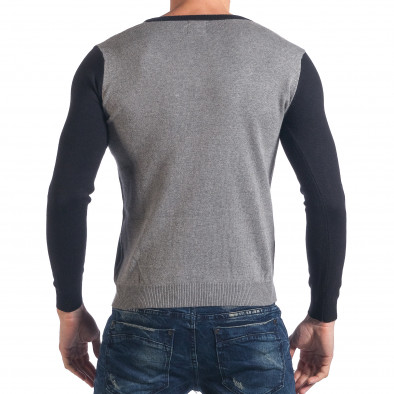 Мъжки сив фин пуловер с черни ръкави it041217-15 3