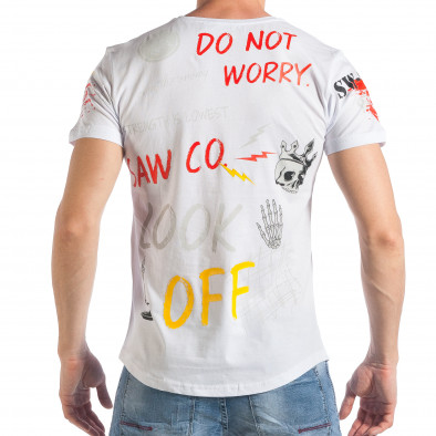 Мъжка бяла тениска с цветни принтове tsf290318-48 3