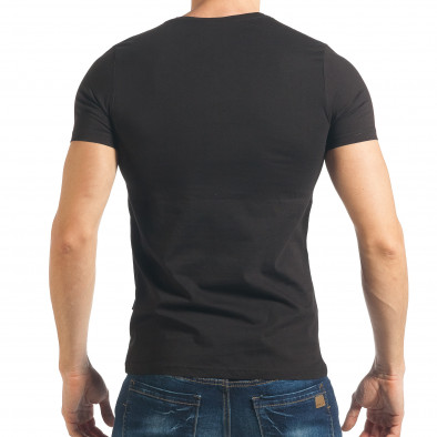 Мъжка черна Slim fit тениска с камъни и кожа tsf020218-37 3