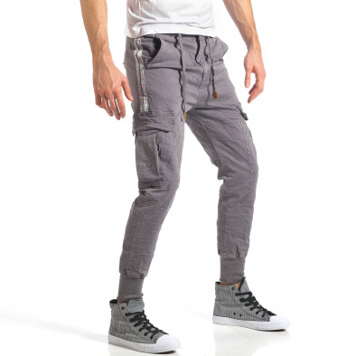 Мъжки сив карго панталон с контрастни ленти it290118-7 4